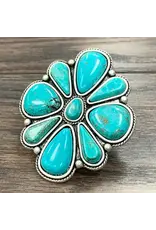 RING TURQUOISE HUGE 2.7" FLOWER CONCHO