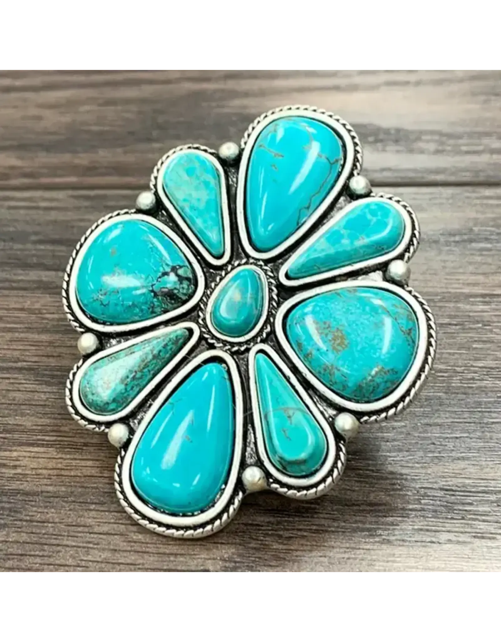 RING TURQUOISE HUGE 2.7" FLOWER CONCHO