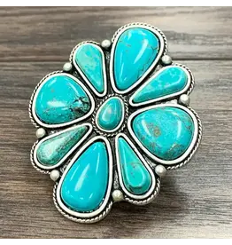 RING TURQUOISE HUGE 2.7" FLOWER CONCHO