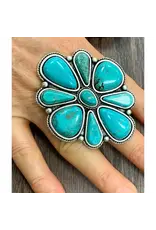 RING TURQUOISE HUGE 2.7" FLOWER CONCHO