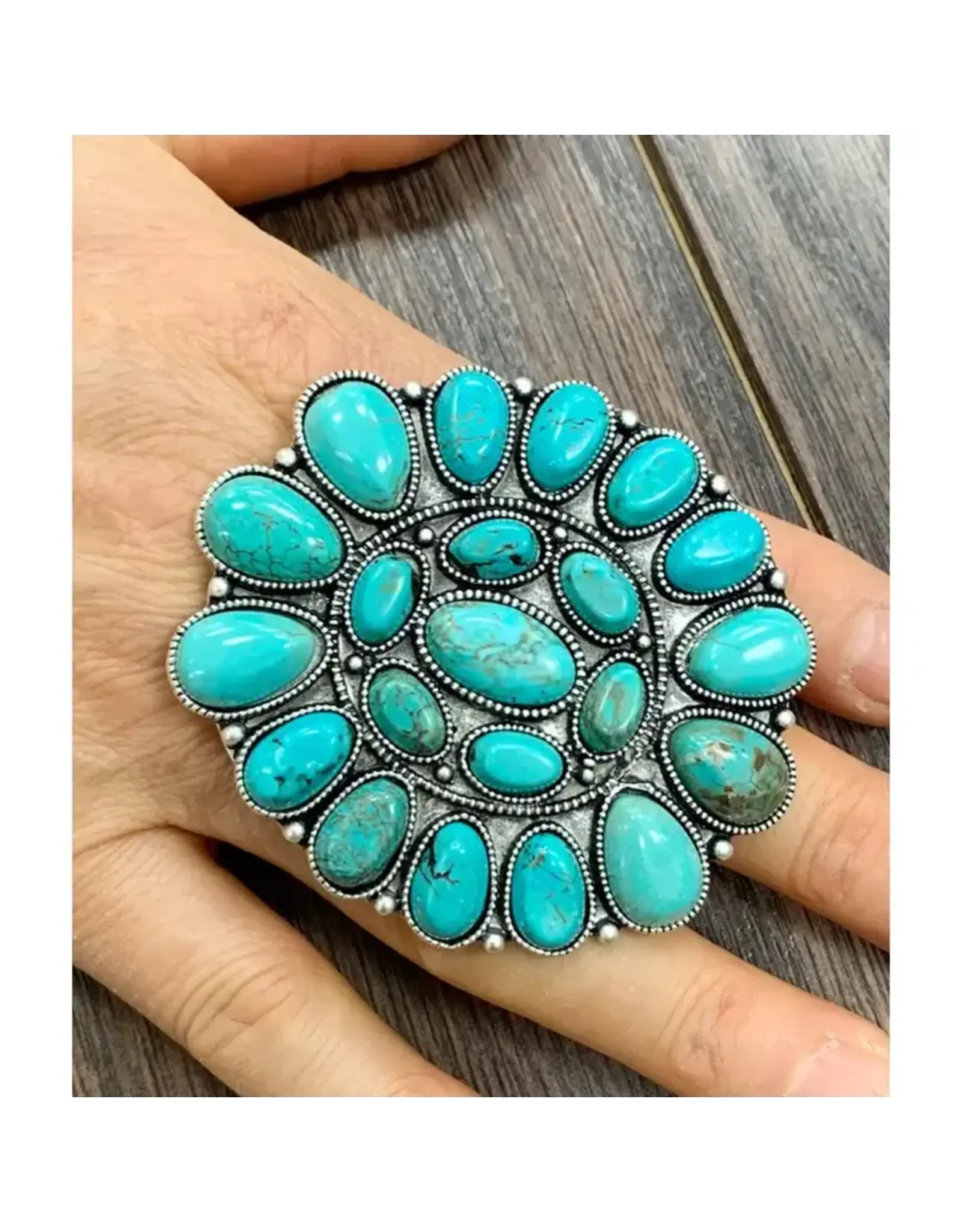 RING HUGE CLUSTER TURQUOISE STONES