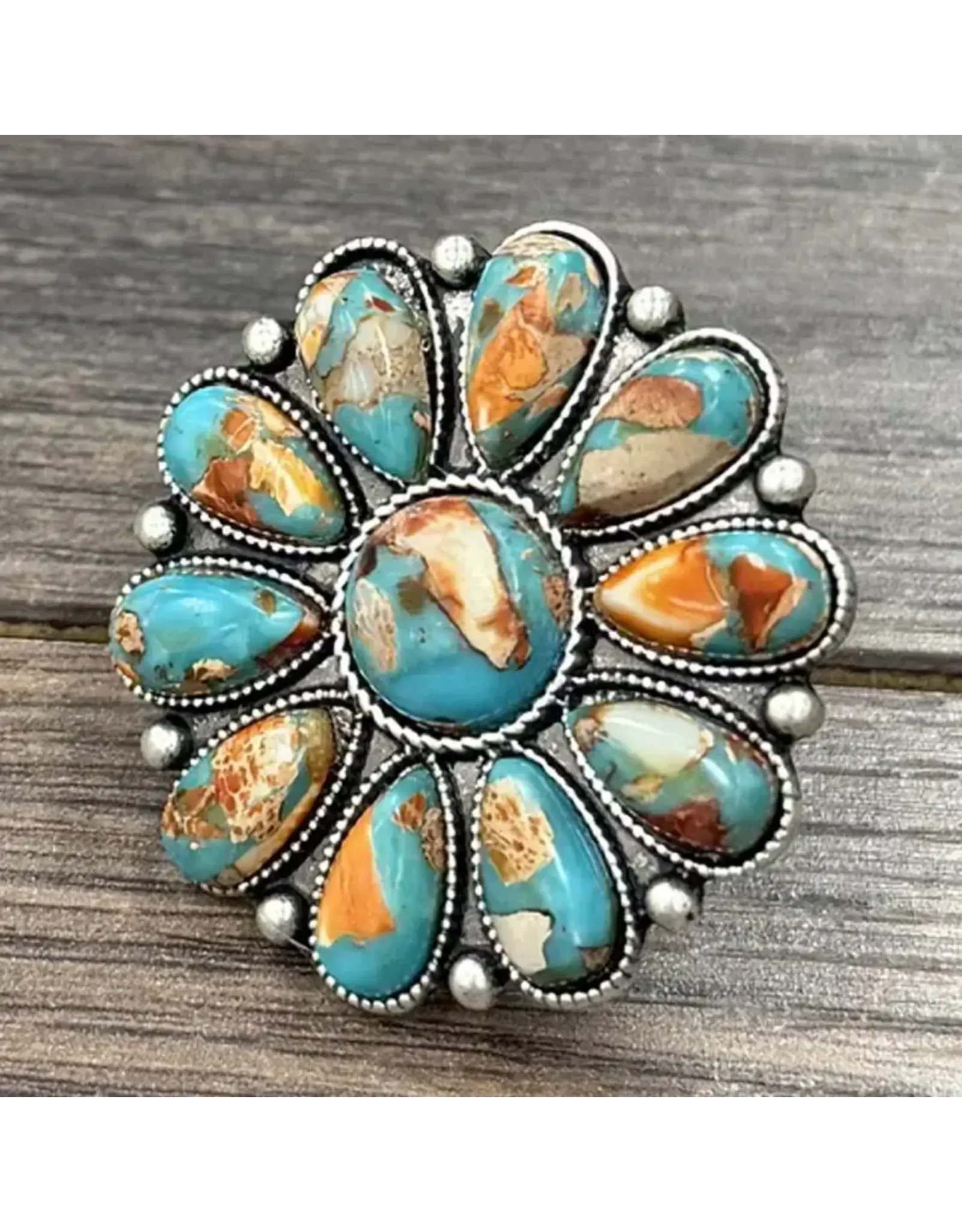 RING BIG 1.8" TURQUOISE GEMSTONE CONCHO