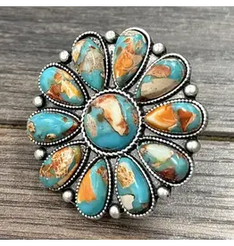 RING BIG 1.8" TURQUOISE GEMSTONE CONCHO