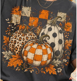 SOUTHERN ATTITUDE DESIGNS INC SWEATSHIRT WMS  GREY CHECKERED PUMPKINS