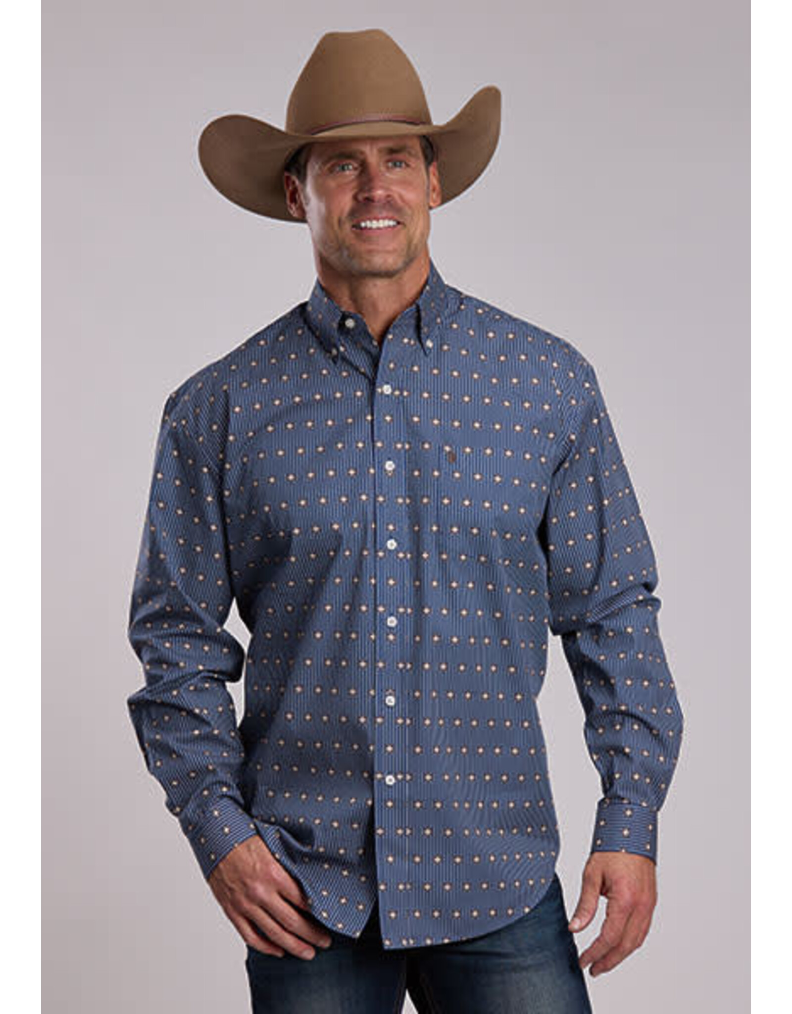 STETSON SHIRT STETSON MNS LS DOTTED LINE BLUE