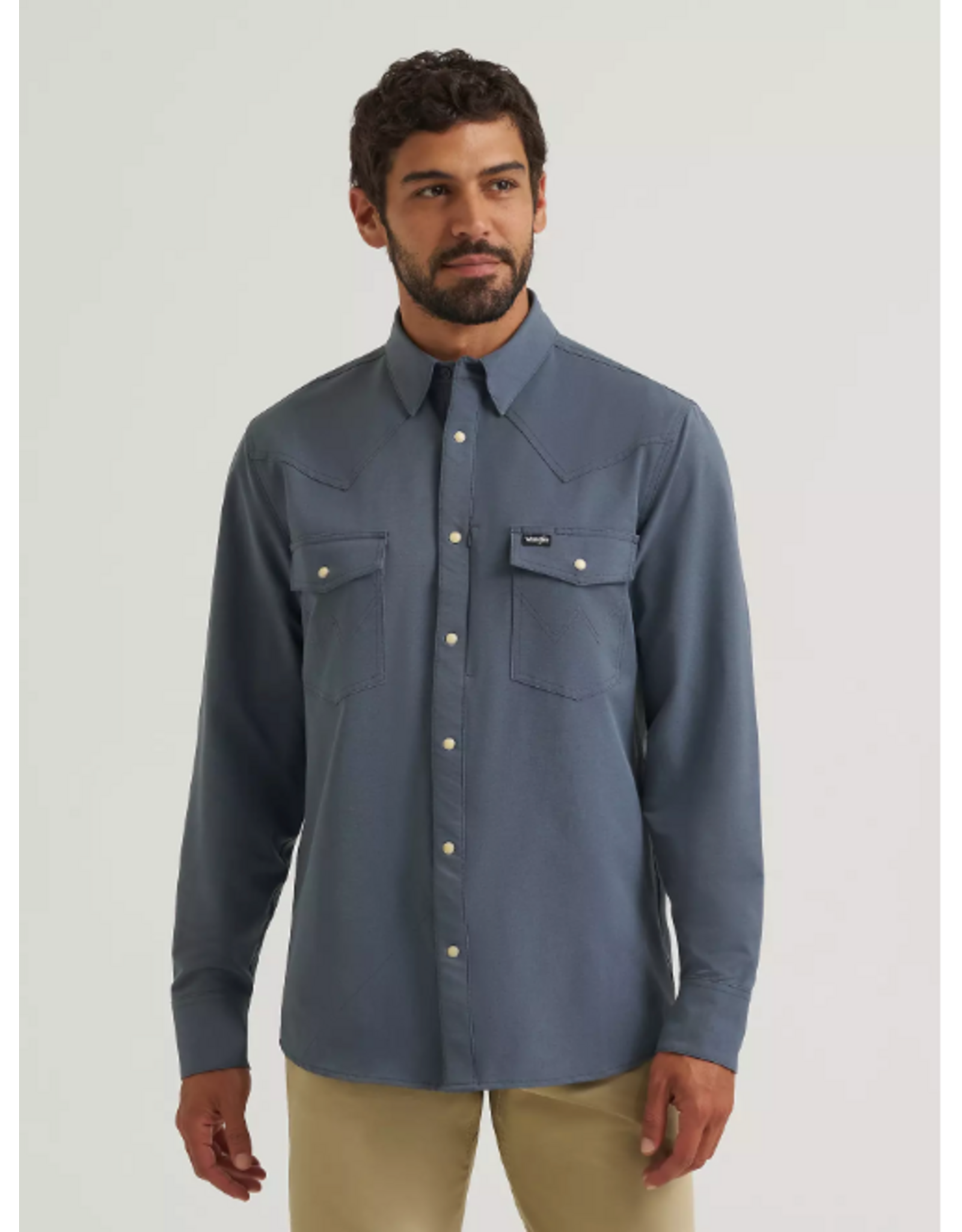 SHIRT MNS WRANGLER LS TECHNICAL TURBULENCE BLUE