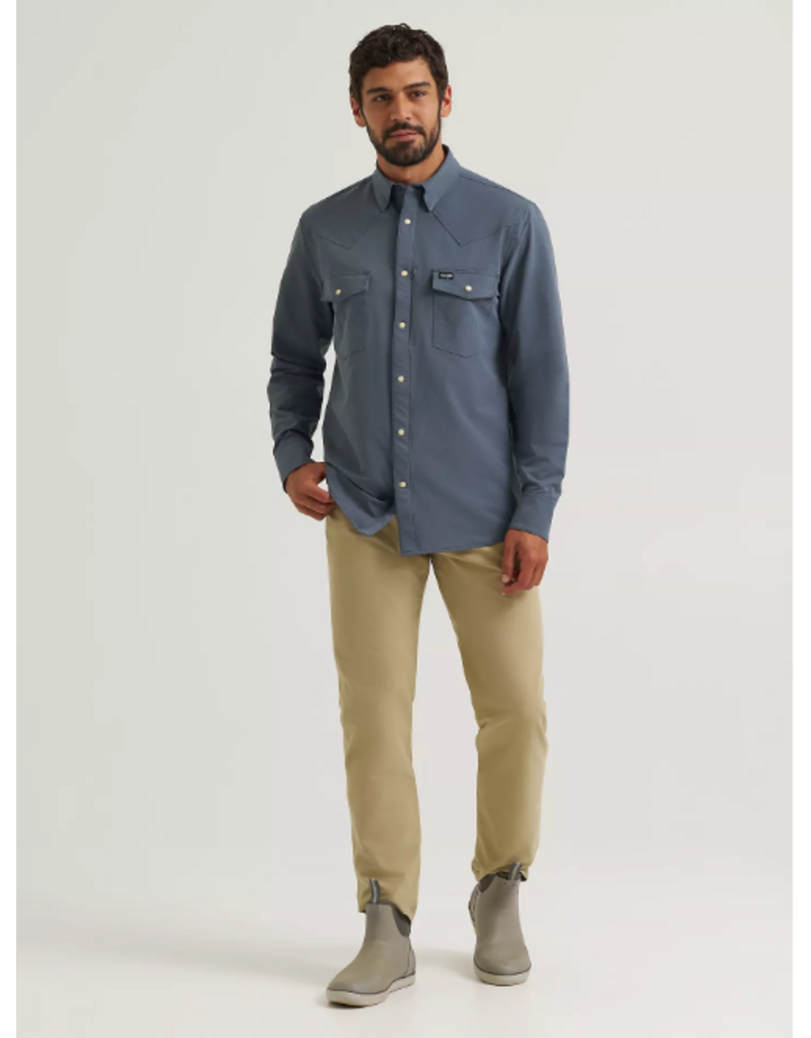 SHIRT MNS WRANGLER LS TECHNICAL TURBULENCE BLUE