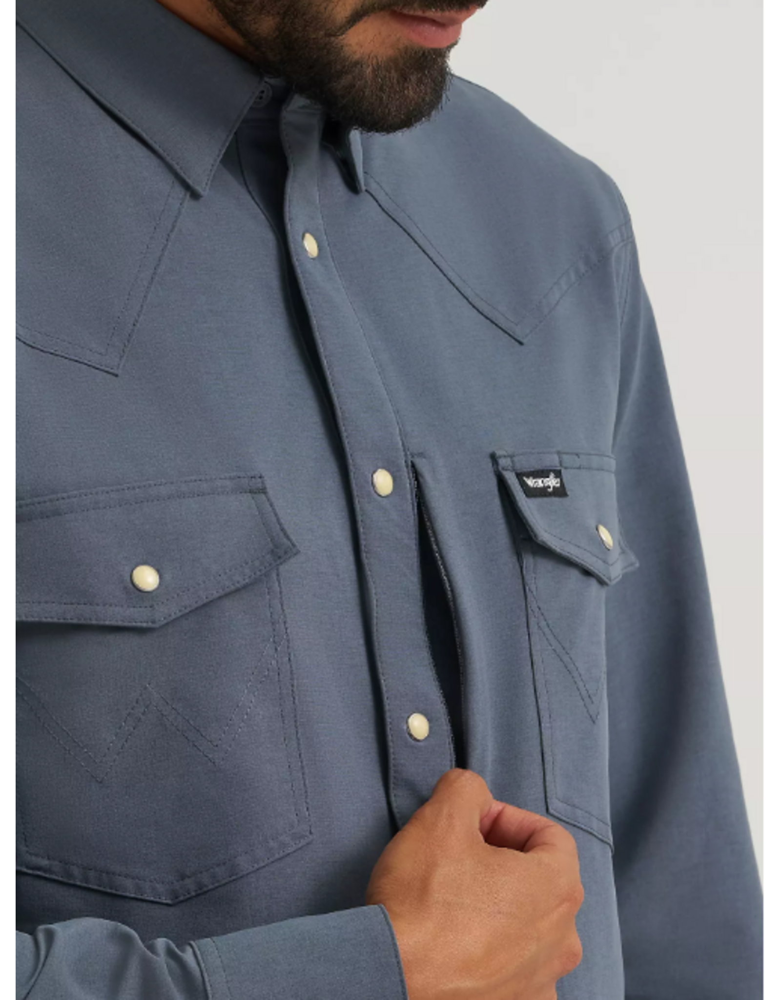 SHIRT MNS WRANGLER LS TECHNICAL TURBULENCE BLUE