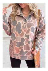 1 THE WOMEN PULLOVER SWEATSHIRT WMS 1/2 BUTTON CAMO