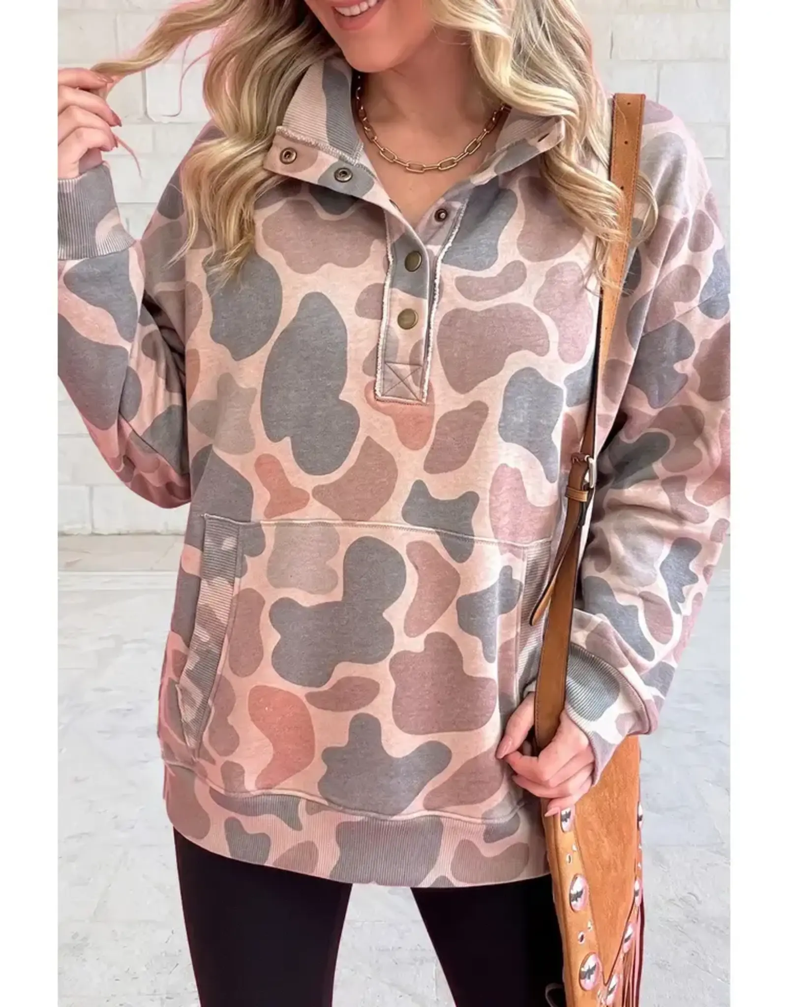1 THE WOMEN PULLOVER SWEATSHIRT WMS 1/2 BUTTON CAMO