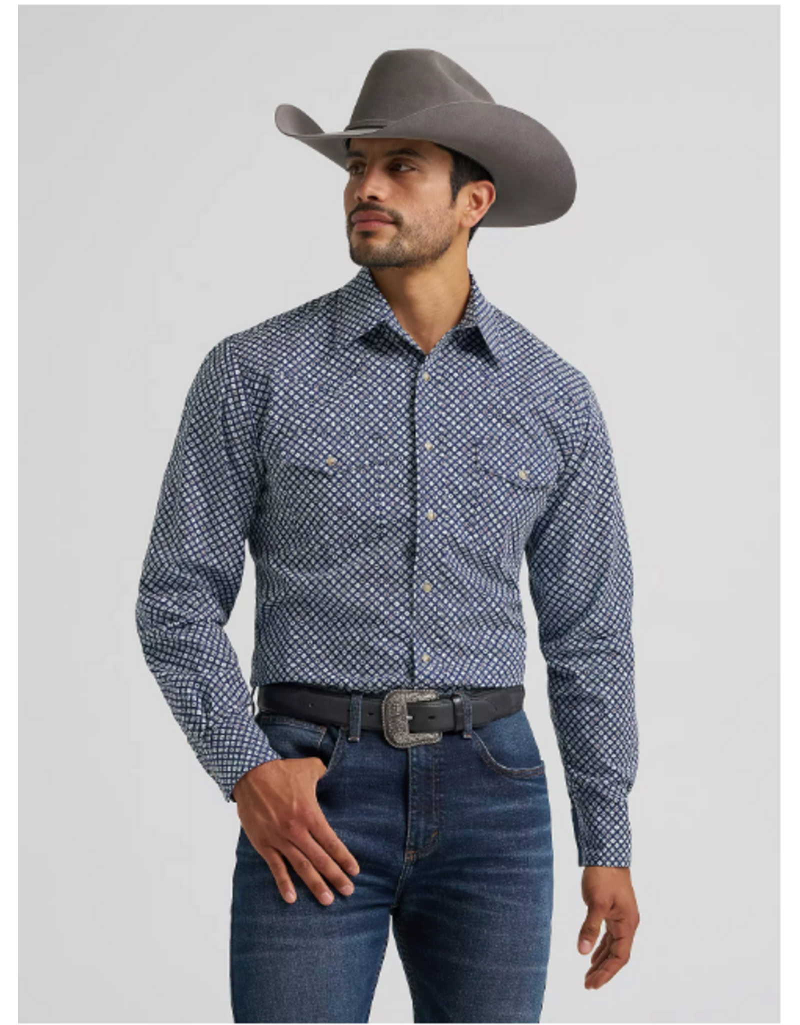 SHIRT MNS WRANGLER 20X  NAVY BLUE DICE