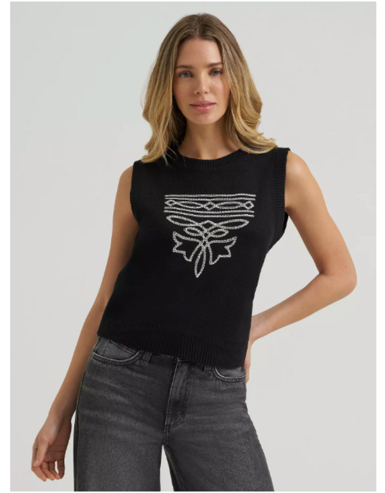 SWEATER VEST WMS WRANGLER BLACK BOOT STITCH