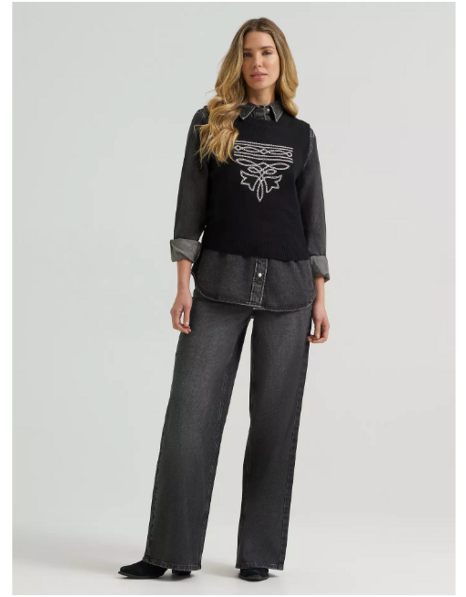 SWEATER VEST WMS WRANGLER BLACK BOOT STITCH