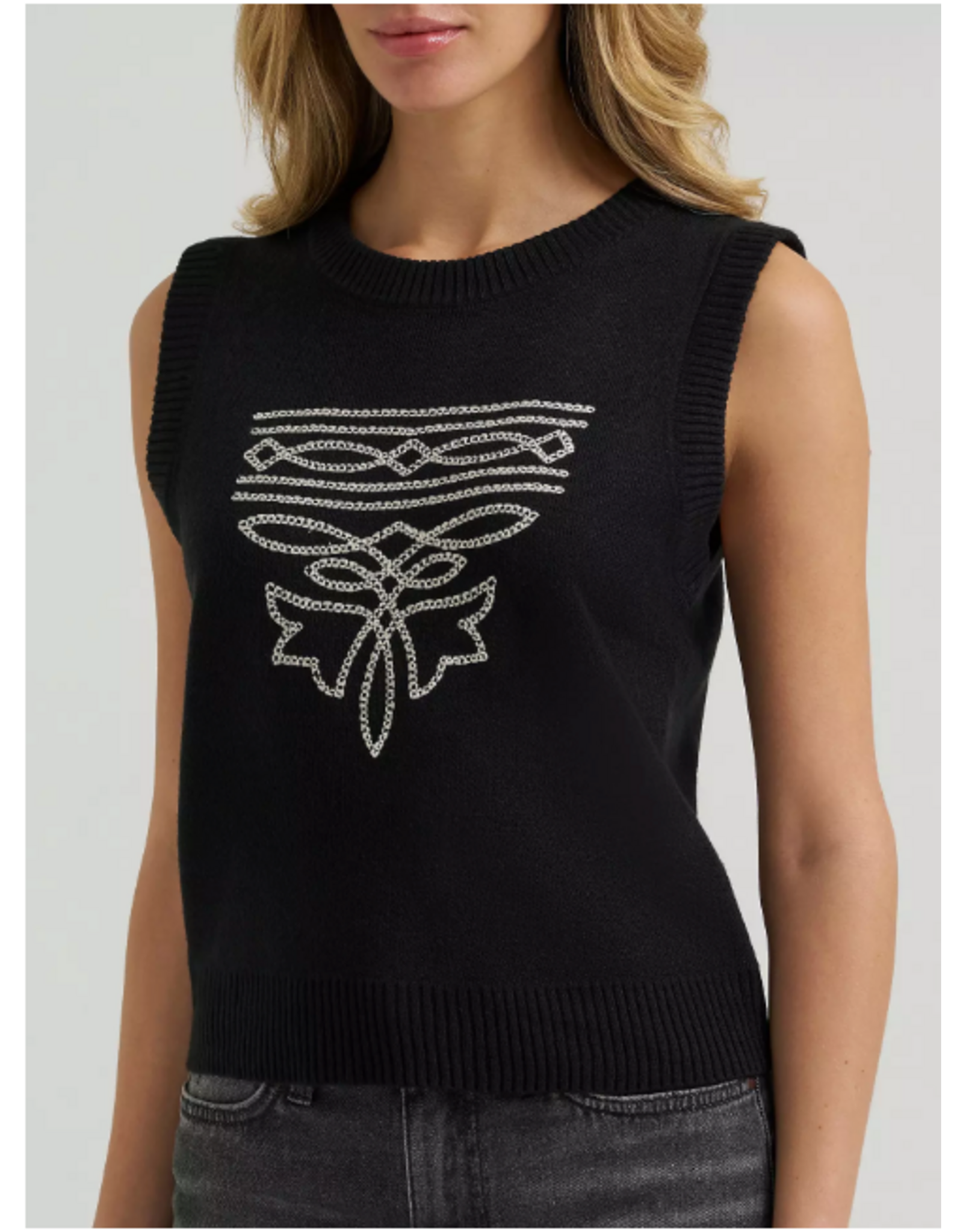 SWEATER VEST WMS WRANGLER BLACK BOOT STITCH