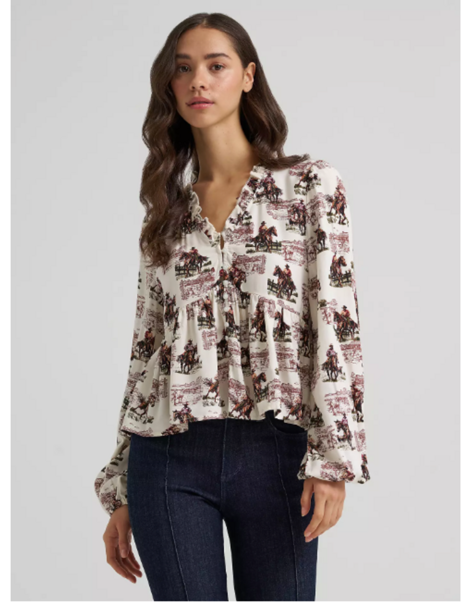 BLOUSE WMS WRANGLER WHITE HORSES