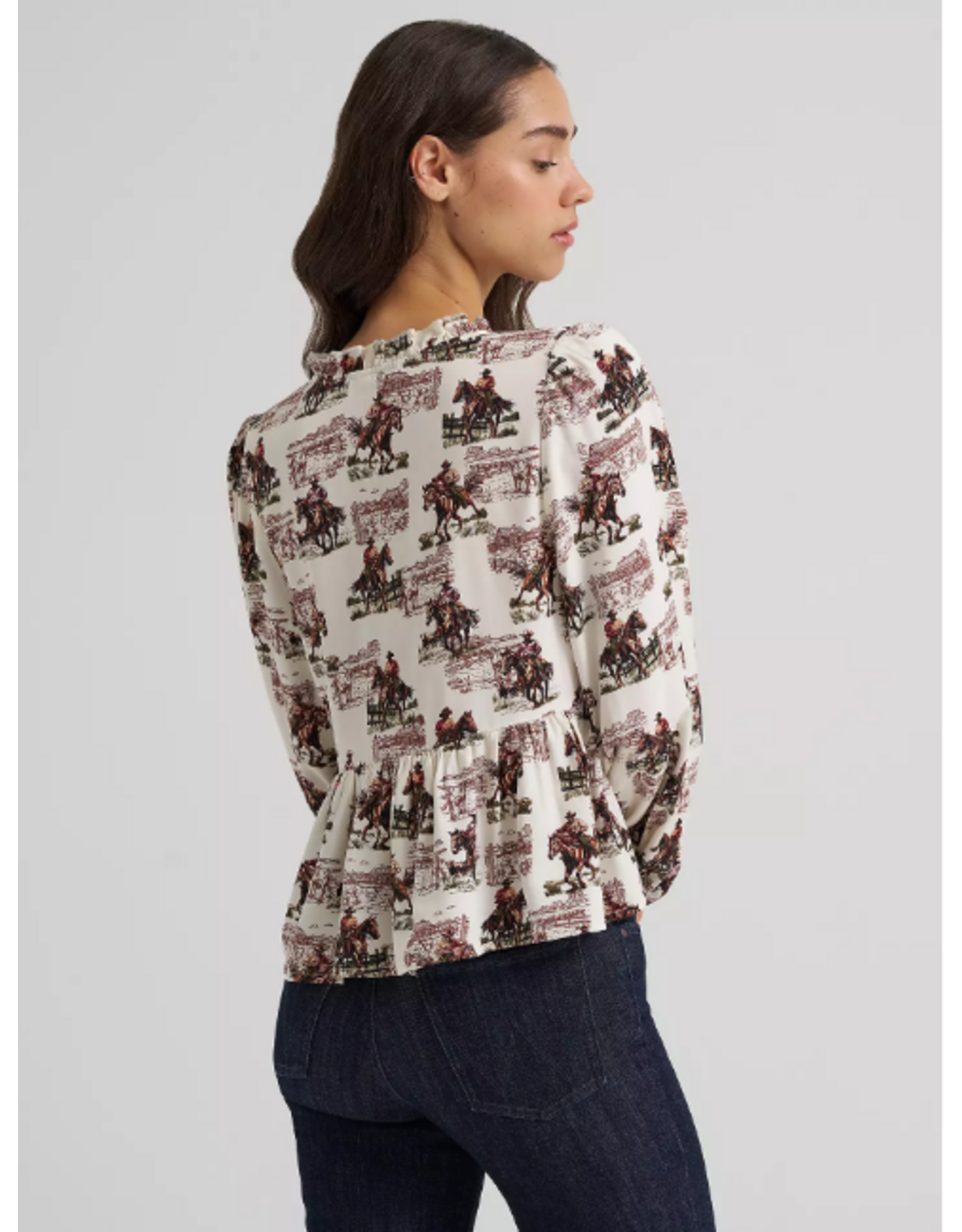 BLOUSE WMS WRANGLER WHITE HORSES