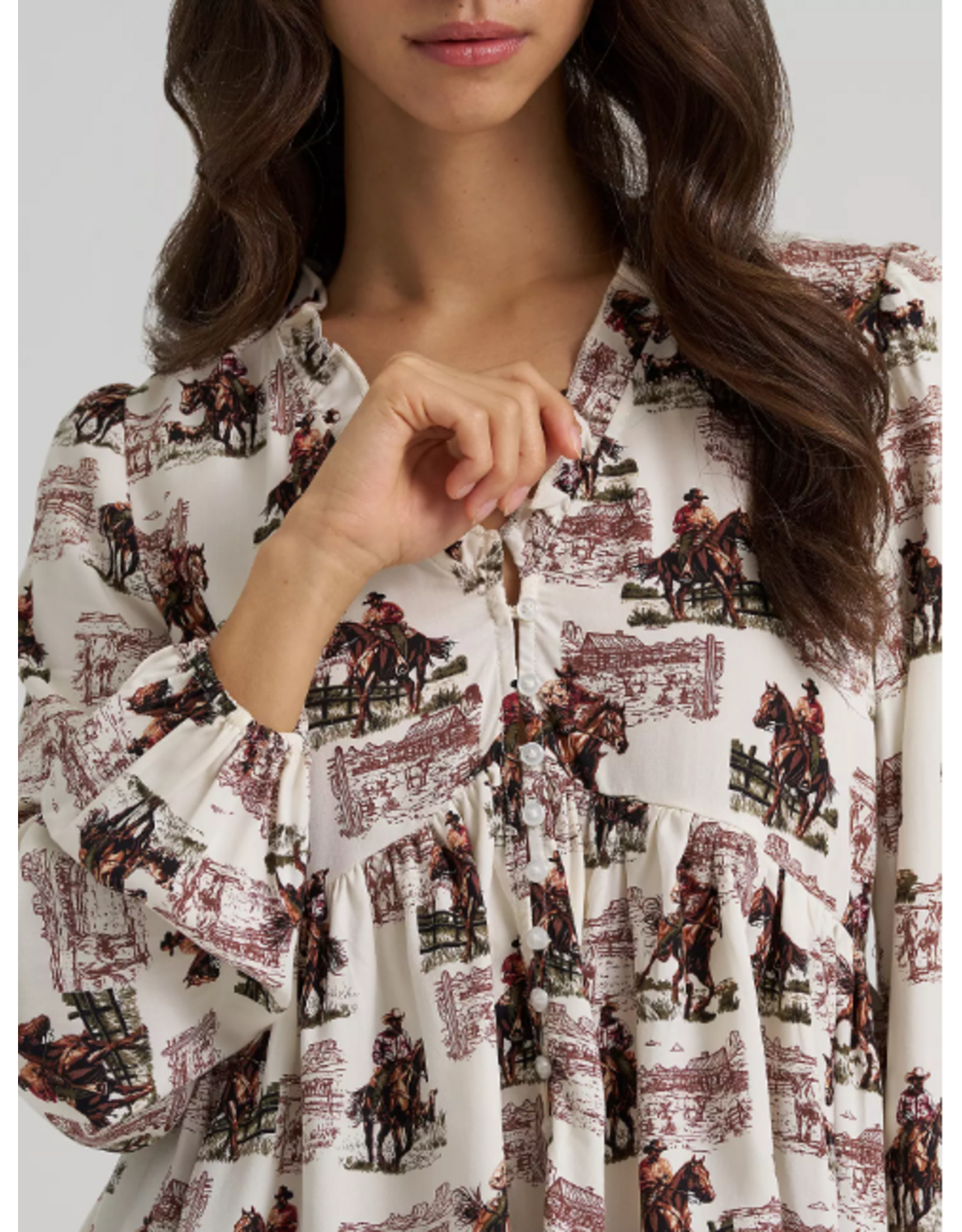 BLOUSE WMS WRANGLER WHITE HORSES