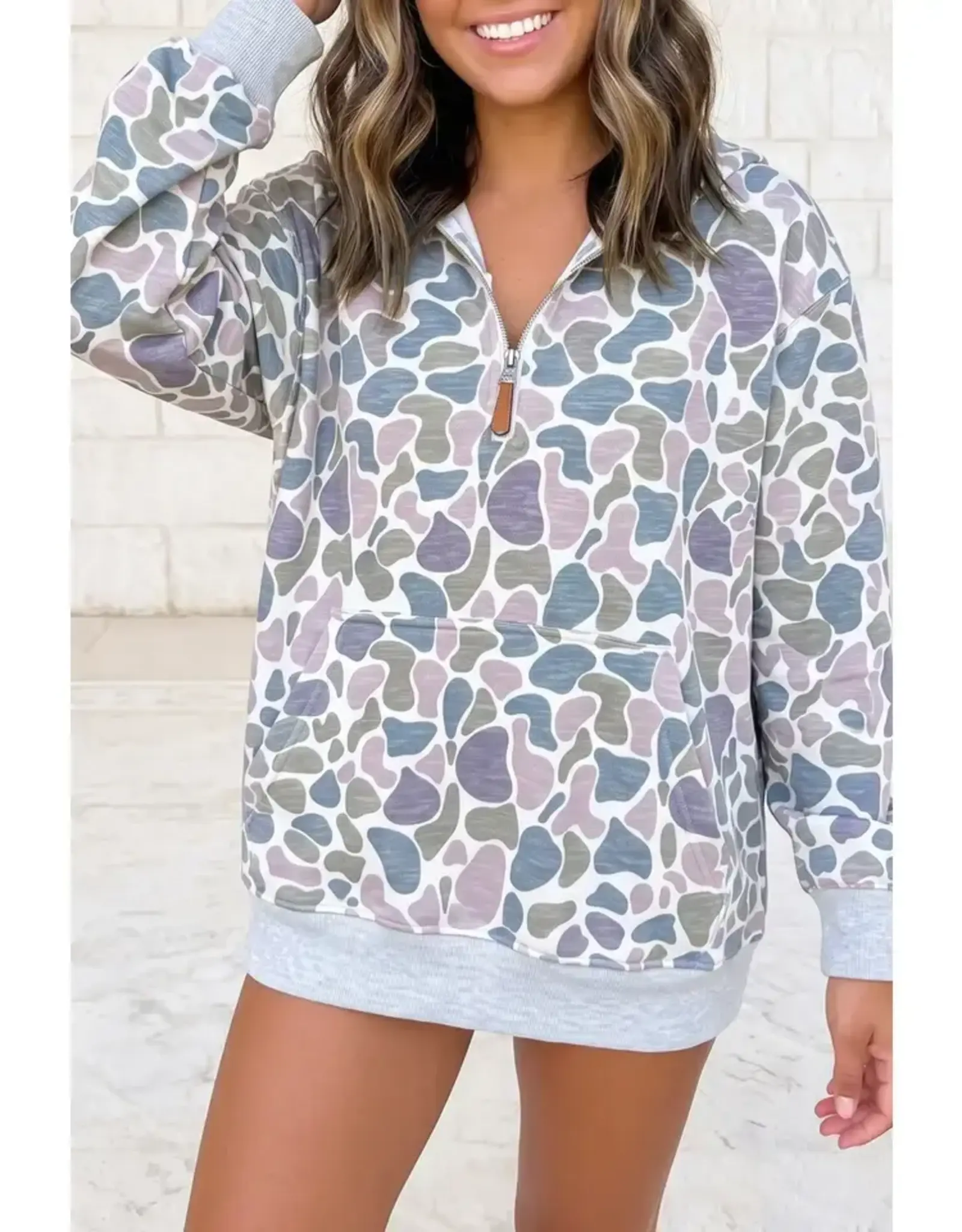 PULLOVER HOODIE WMS CAMOUFLAGE PRINT 1/4 ZIP
