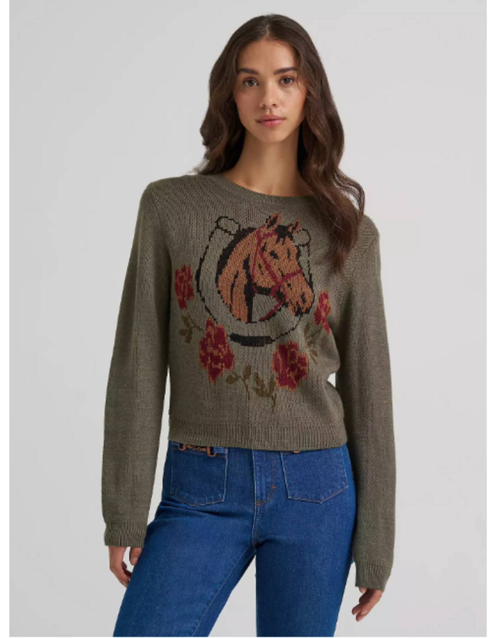 SWEATER WMS WRANGLER GREEN HORSE