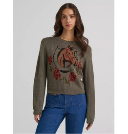 SWEATER WMS WRANGLER GREEN HORSE