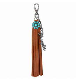 BAG CHARM SUEDE FRINGE TURQUOISE CONCHO