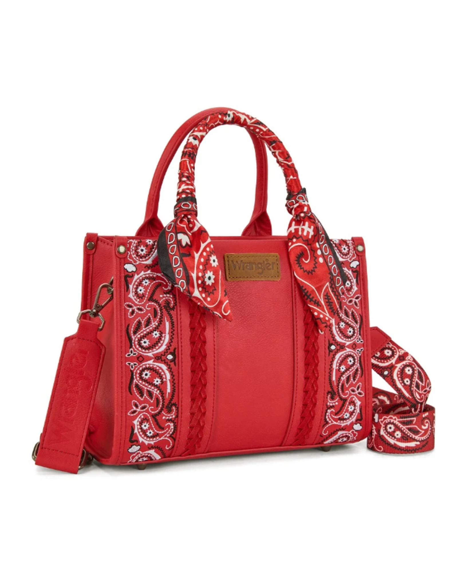 CROSSBODY PURSE TOTE WRANGLER BRAIDED BANDANA PAISLEY RED