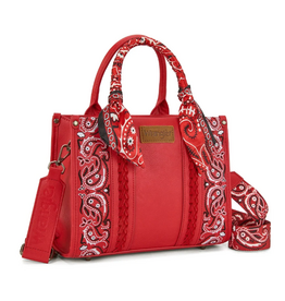 CROSSBODY PURSE TOTE WRANGLER BRAIDED BANDANA PAISLEY RED