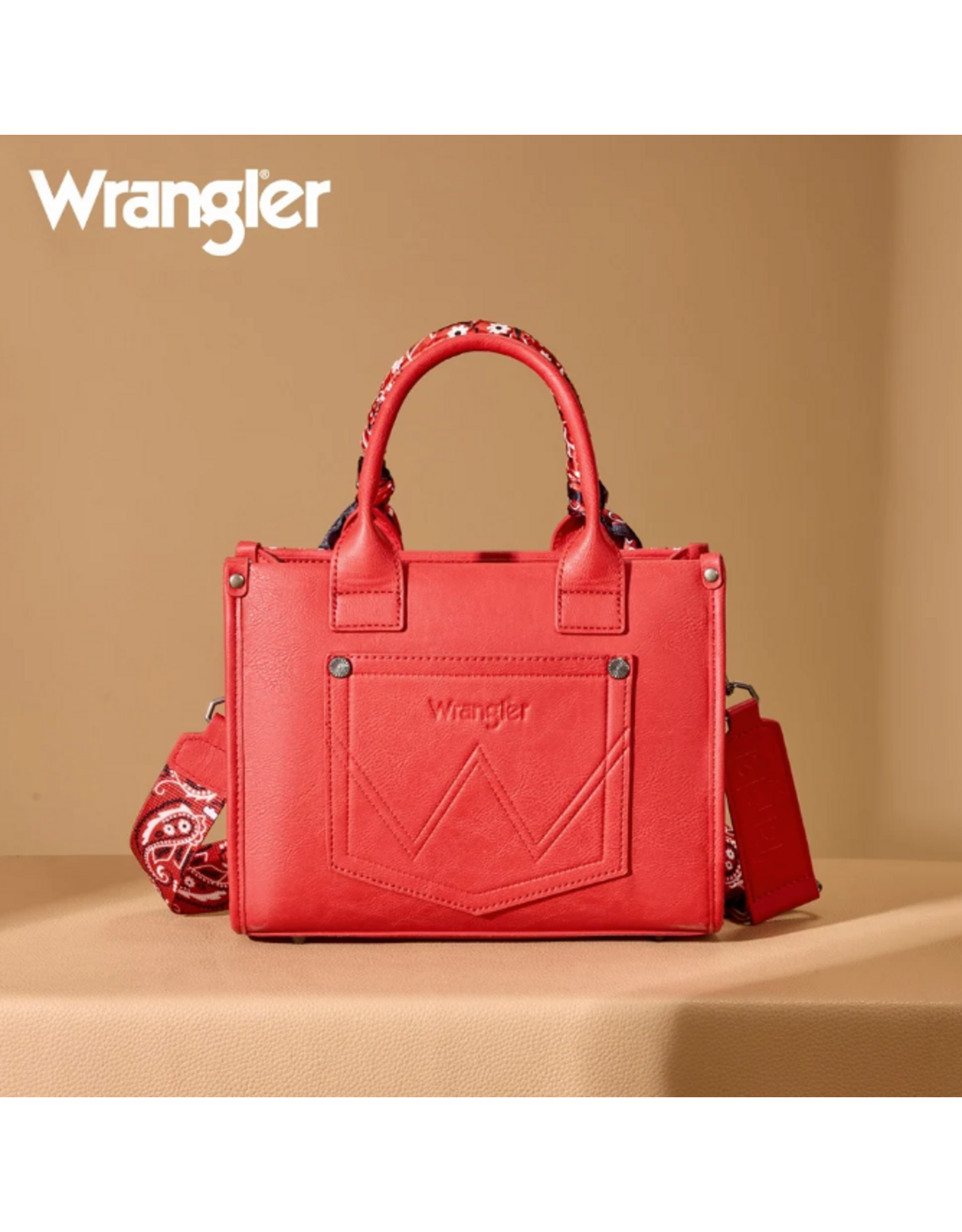 CROSSBODY PURSE TOTE WRANGLER BRAIDED BANDANA PAISLEY RED