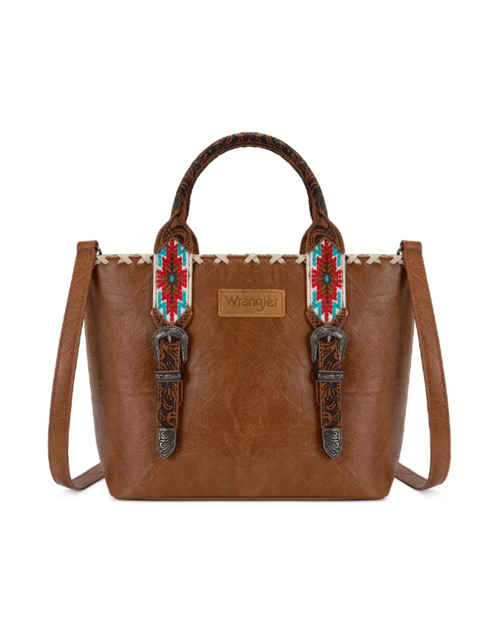 PURSE CROSSBODY WRANGLER TOTE LEATHER, AZTEC HANDLES