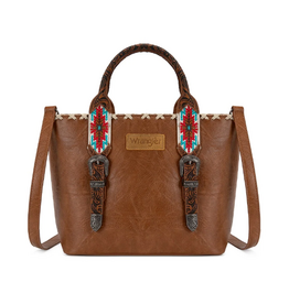 PURSE CROSSBODY WRANGLER TOTE LEATHER, AZTEC HANDLES