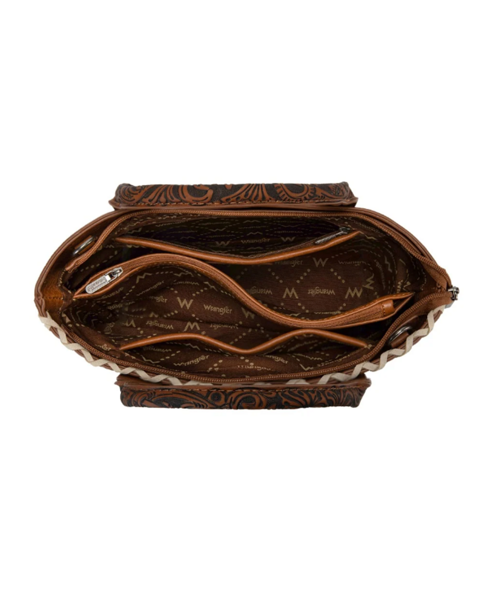 PURSE HOBO BAG TOOLED LEATHER BROWN GOLD CHAIN