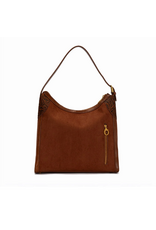 PURSE HOBO BAG TOOLED LEATHER BROWN GOLD CHAIN