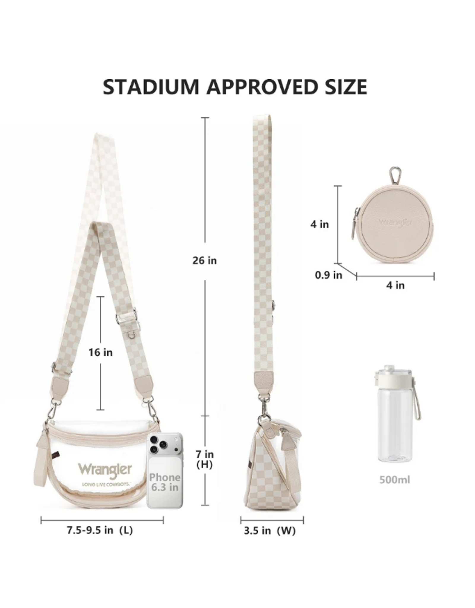 CLEAR PURSE CROSSBODY WRANGLER BAG SET TAN