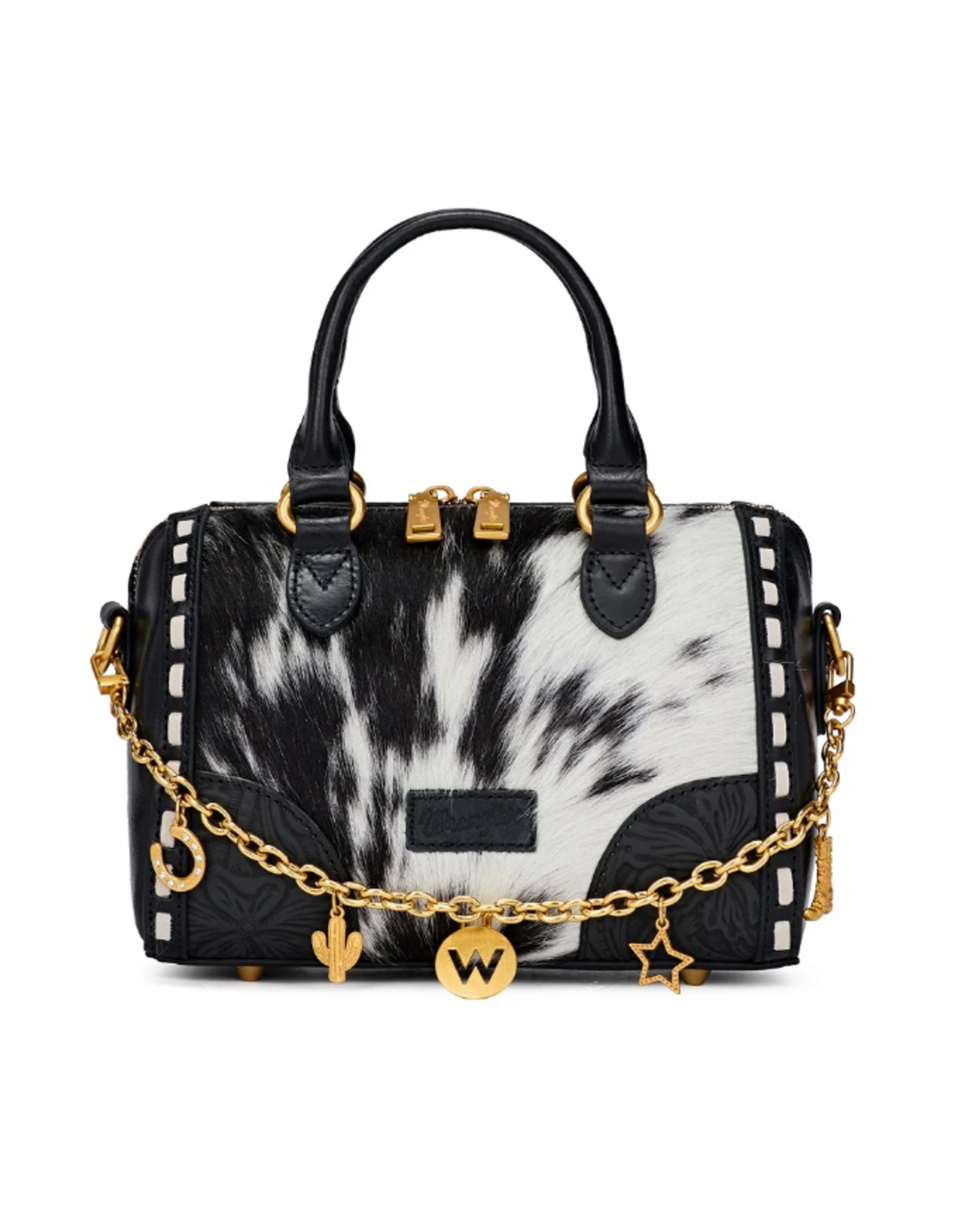 SATCHEL PURSE WRANGLER GENUINE HAIR ON HIDE BLACK
