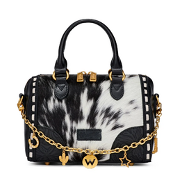 SATCHEL PURSE WRANGLER GENUINE HAIR ON HIDE BLACK