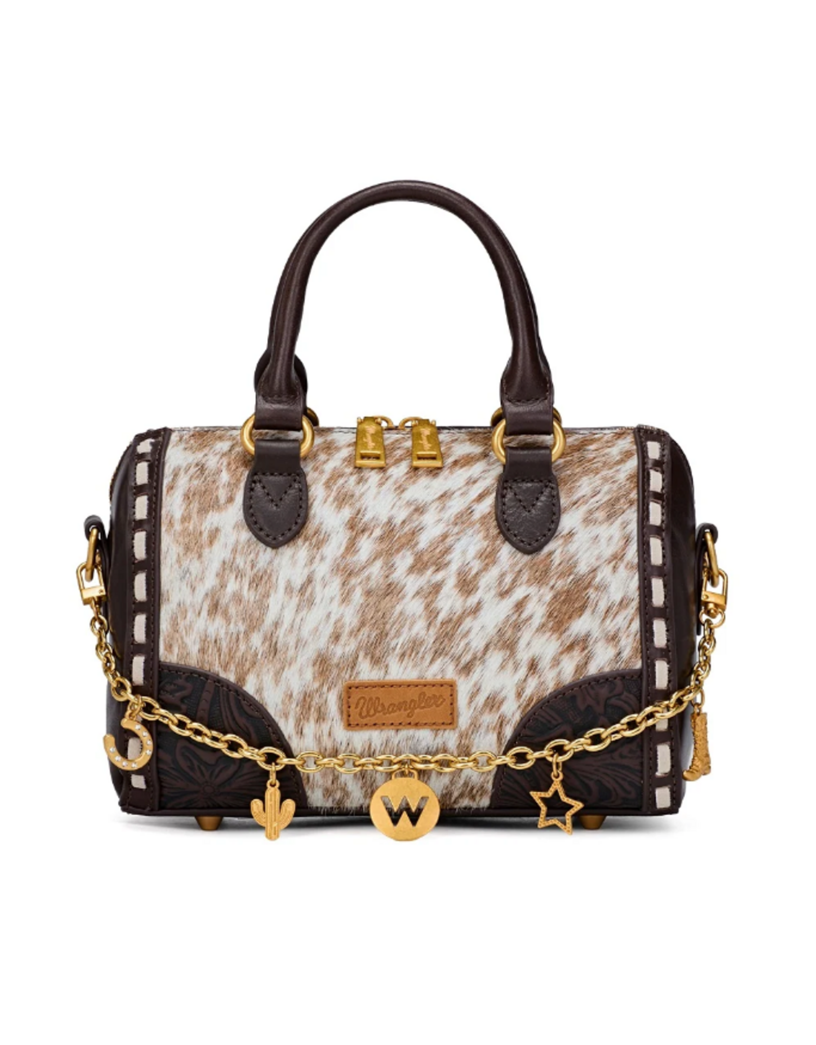 SATCHEL PURSE WRANGLER GENUINE HAIR ON HIDE BROWN