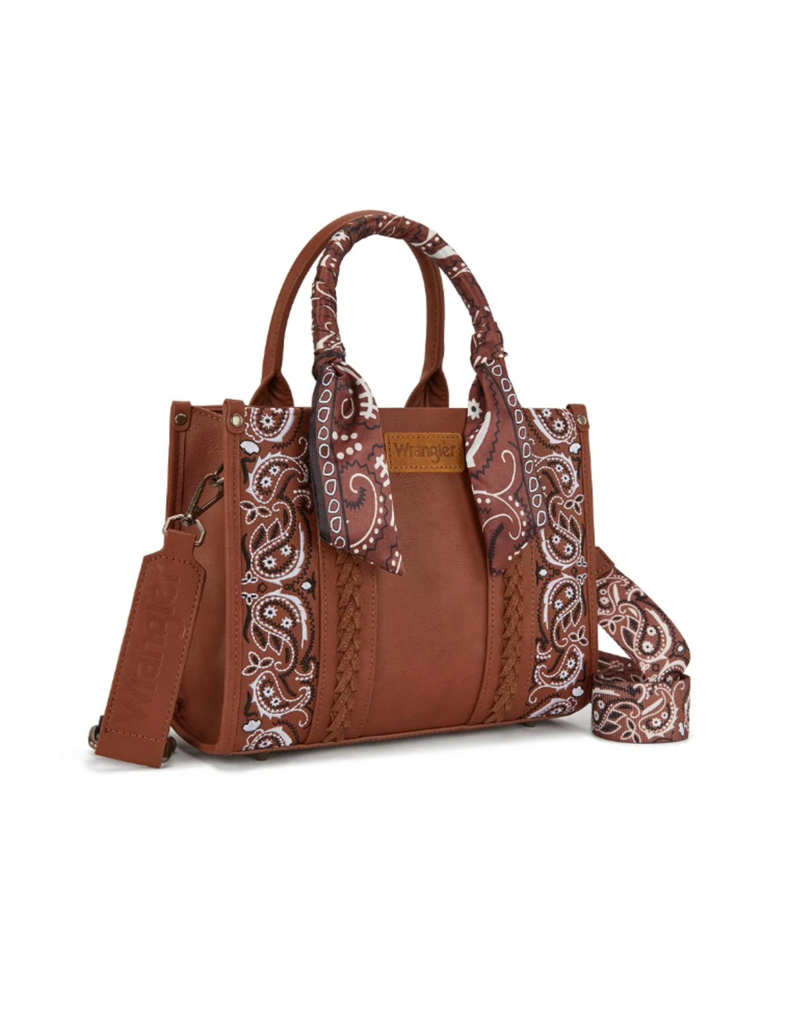 PURSE CROSSBODY WRANGLER BRAIDED BANDANA PRINT BROWN