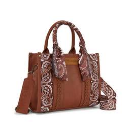 PURSE CROSSBODY WRANGLER BRAIDED BANDANA PRINT BROWN