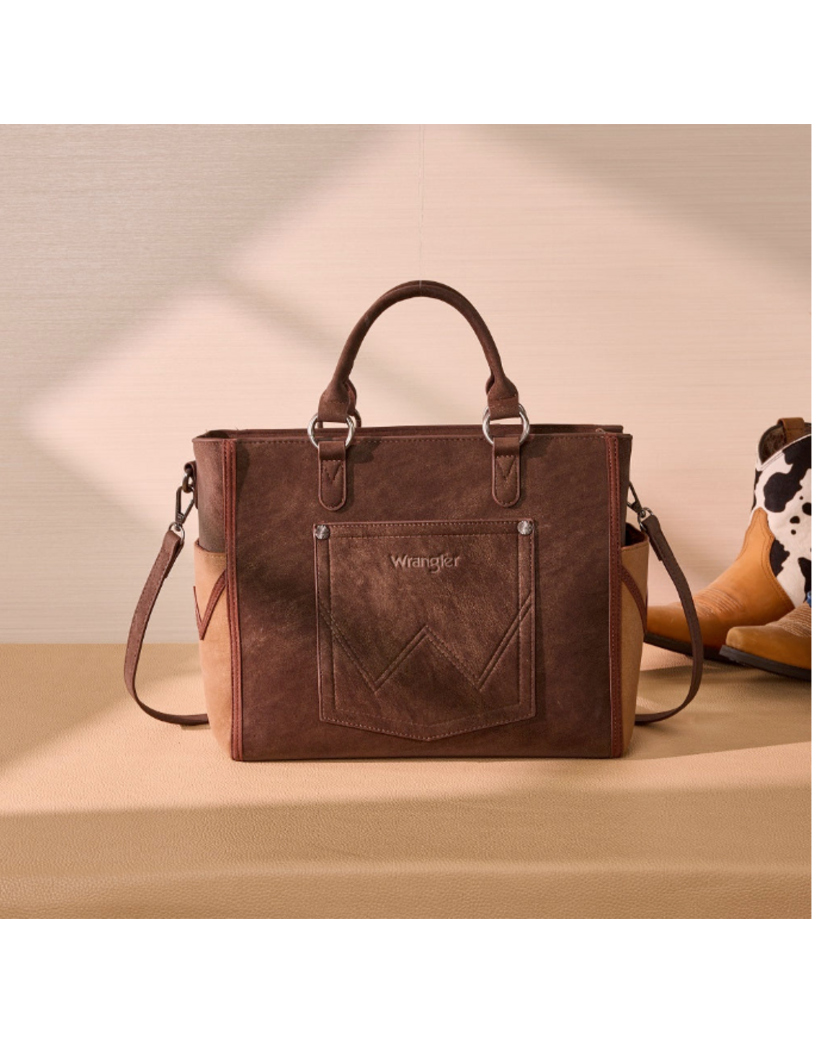 PURSE WRANGLER COLOR-BLOCK CHEVRON STITCH  BROWN