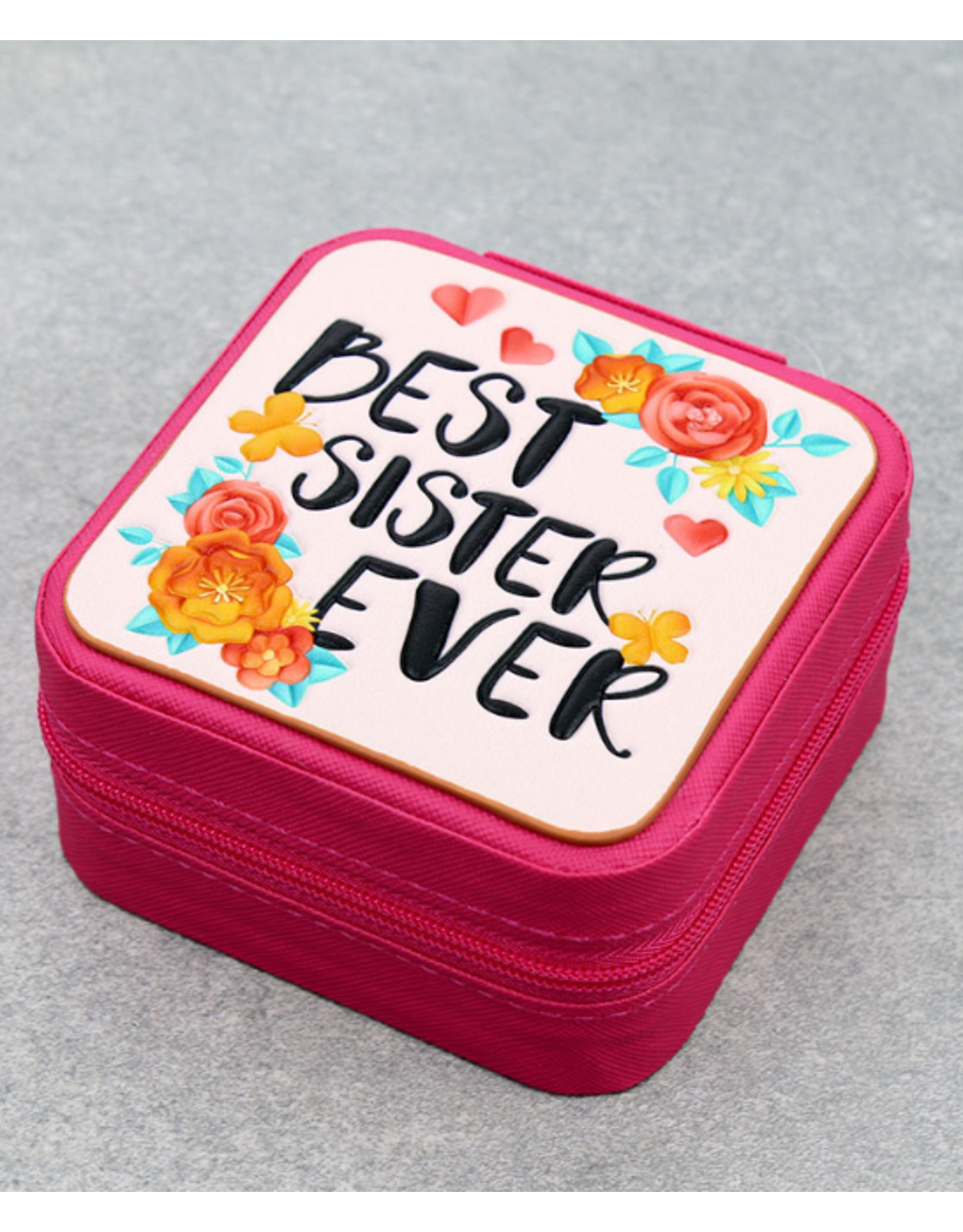 JEWELRY BOX TRAVEL CASE BEST SISTER EVER PINK