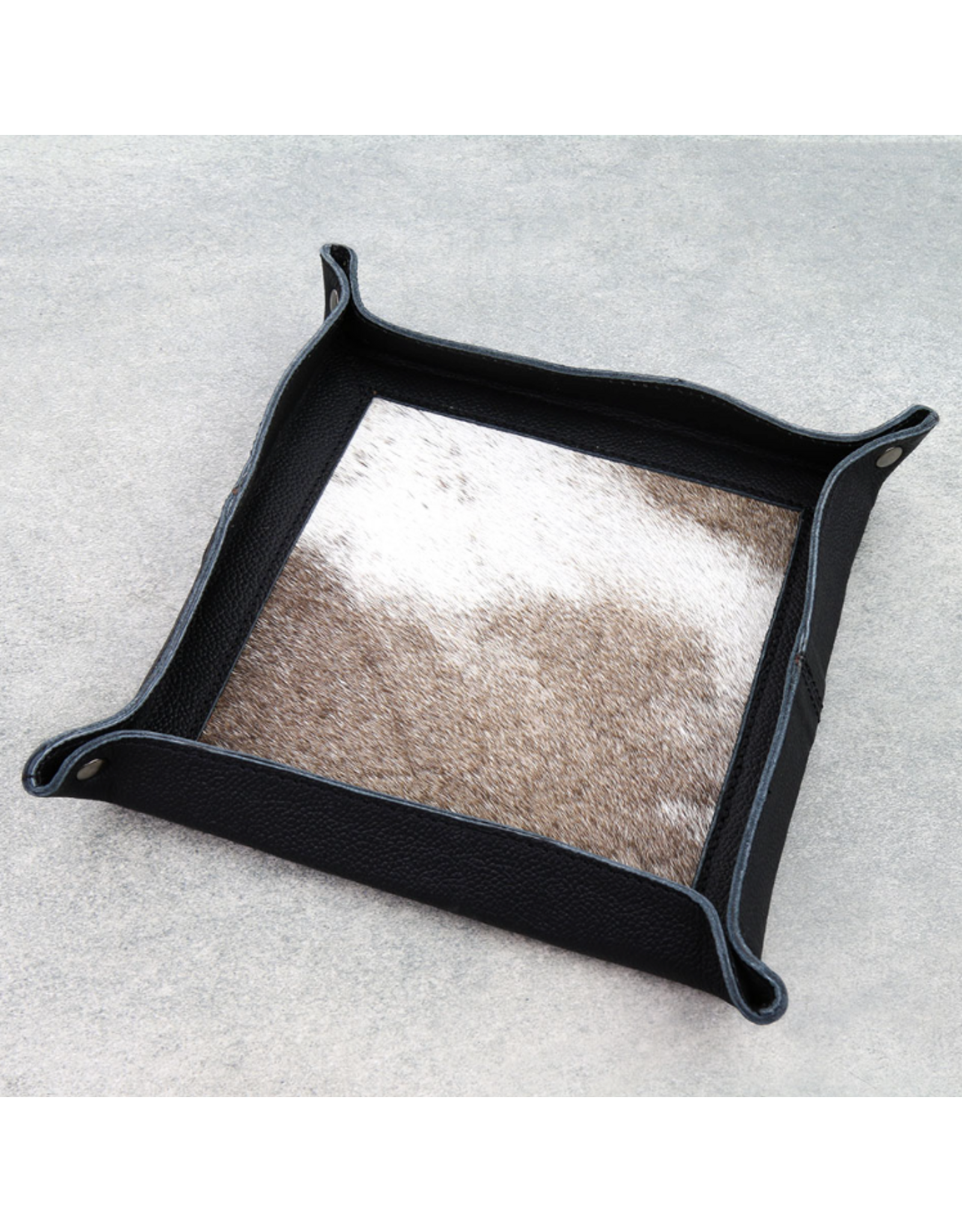 JEWELRY TRAY BLACK GENUINE LEATHER WITH COWHIDE