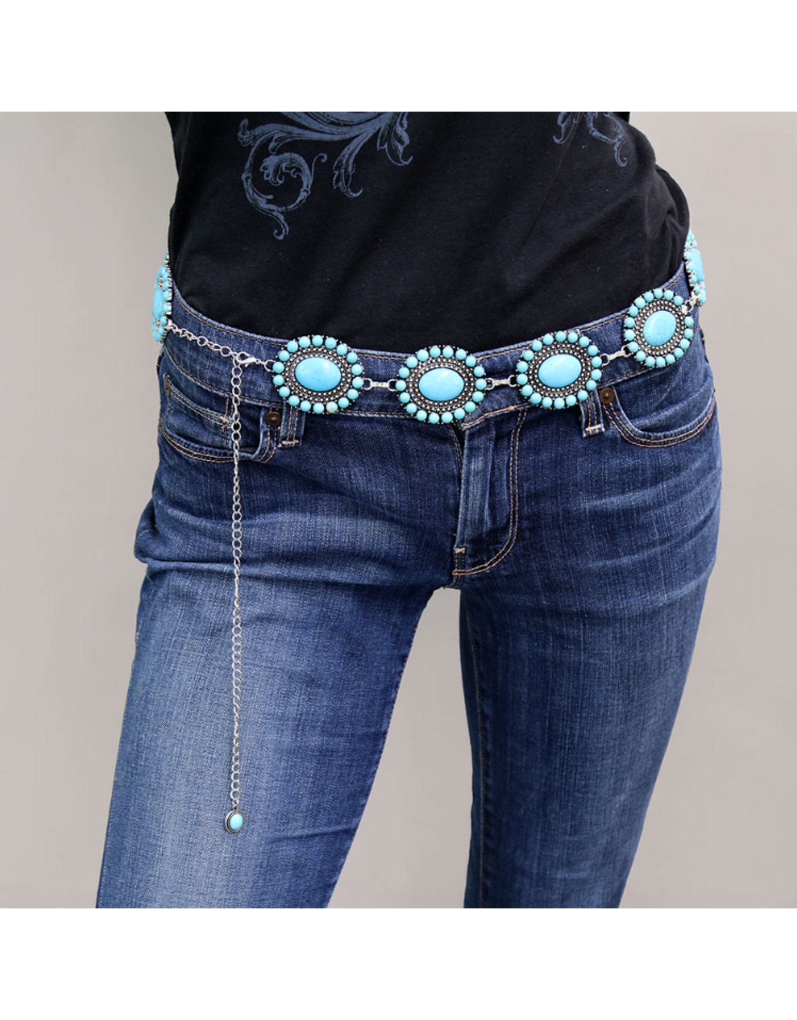 BELT WMS CONCHO OVAL TURQUOISE STONES