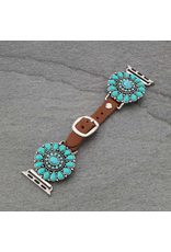 APPLE WATCH BAND LEATHER CIRCLE TURQ CONCHOS