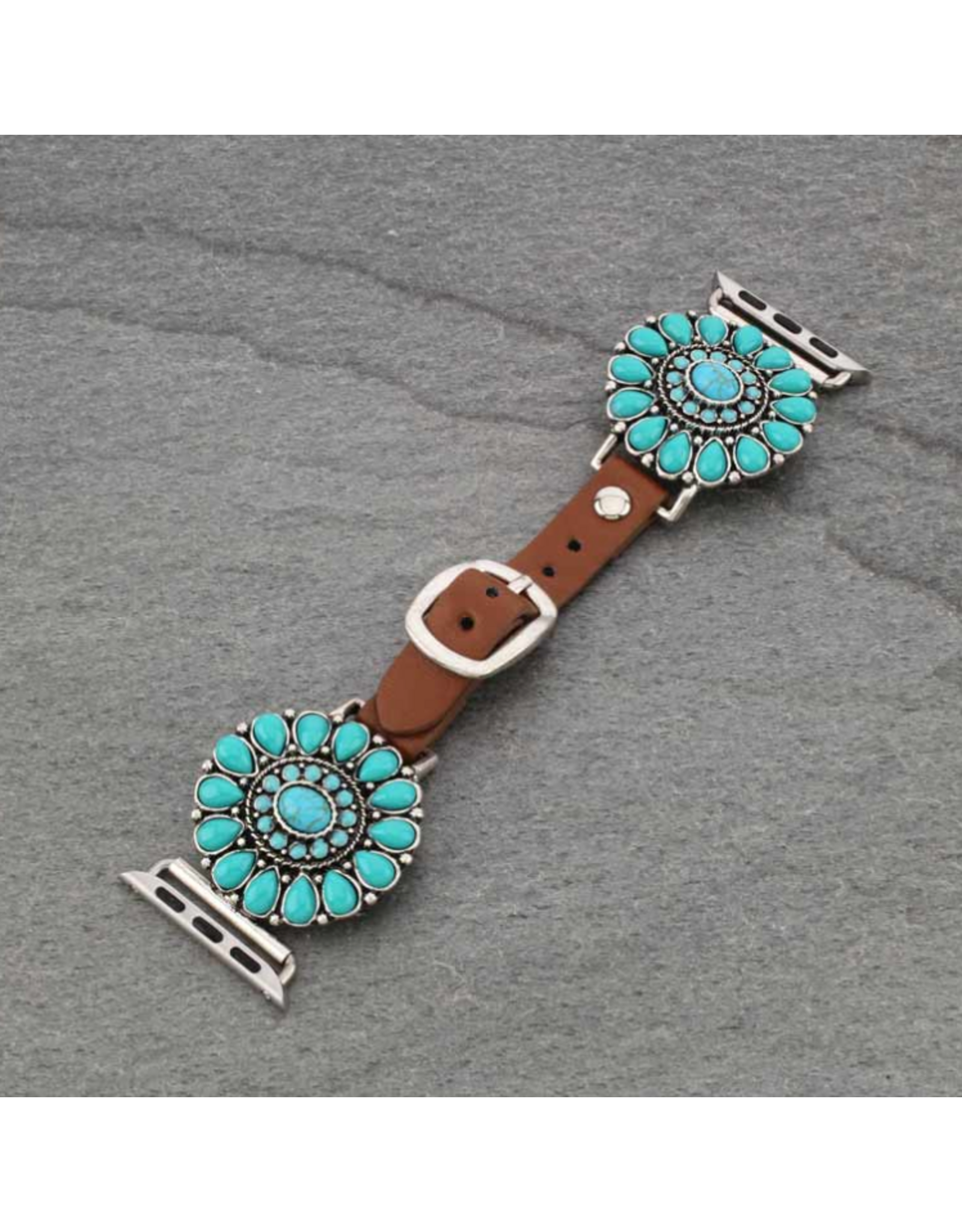 APPLE WATCH BAND LEATHER CIRCLE TURQ CONCHOS