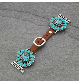 APPLE WATCH BAND LEATHER CIRCLE TURQ CONCHOS