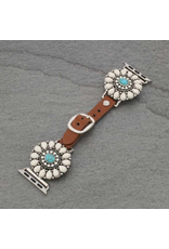 APPLE WATCH BAND LEATHER WHITE TURQ CONCHOS