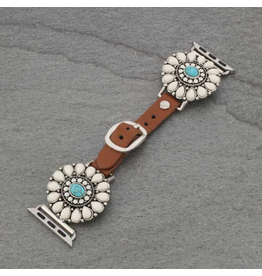 APPLE WATCH BAND LEATHER WHITE TURQ CONCHOS