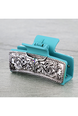 CLAW CLIP TURQUOISE METAL PLATED STEER SKULL
