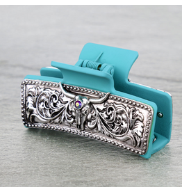 CLAW CLIP TURQUOISE METAL PLATED STEER SKULL