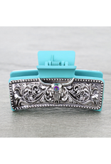 CLAW CLIP TURQUOISE METAL PLATED STEER SKULL